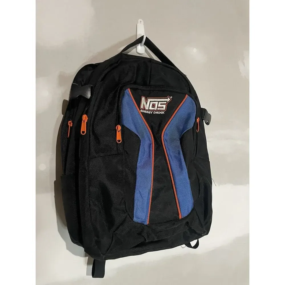 NOS Energy Drink Black Backpack Embroidered Logo Work School Bag‎ Laptop Promo